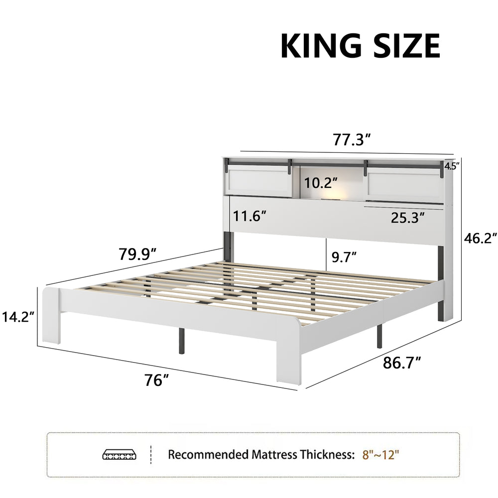 English Elm King metal bed frame with storage headboard, 2 USB ports, no box spring, quiet, easy assembly W636P363530