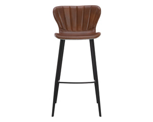 Sunpan Arabella Mid-Century Modern Bar Stool with Clamshell Tufting and Stylish Black Steel Legs Bravo Cognac / November Grey