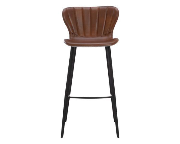 Sunpan Arabella Mid-Century Modern Bar Stool with Clamshell Tufting and Stylish Black Steel Legs Bravo Cognac / November Grey