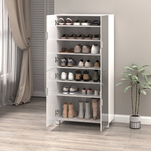 English Elm 8 Tier Shoe Cabinet with Mirrored Door, 32-Pair Organizer, Space-Saving MDF Storage for Entryway W3128P281588