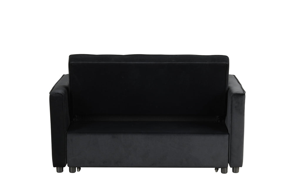 English Elm Maeve Plush Black Velvet Convertible Sleeper Loveseat with Tufting, Side Pockets & Sturdy Legs B061P204902