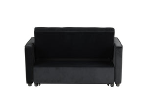English Elm Maeve Plush Black Velvet Convertible Sleeper Loveseat with Tufting, Side Pockets & Sturdy Legs B061P204902