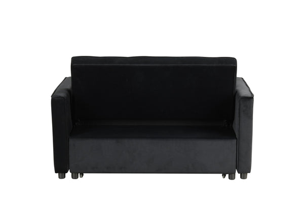 English Elm Maeve Plush Black Velvet Convertible Sleeper Loveseat with Tufting, Side Pockets & Sturdy Legs B061P204902