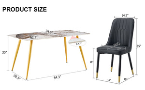 English Elm Table & Chair Set - Modern Minimalist Design With White Marble Top & Golden Legs, Seats 6 Comfortably W1151S01668-GIGA