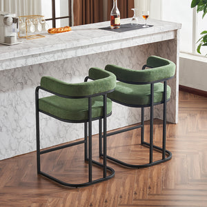English Elm Modern Chenille Counter Stools Set of 2 — Upholstered Ergonomic Bar Chairs with Metal Frame & Armrests for Kitchen Island Green W1901P264277