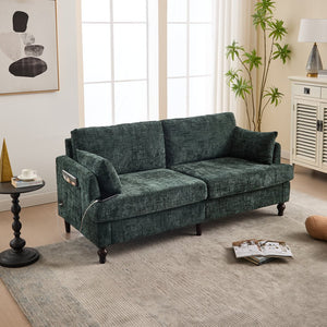 English Elm Modern chenille 2-seater sofa with LED lighting, USB charging, storage pocket, sturdy wood legs Emerald W395P318546