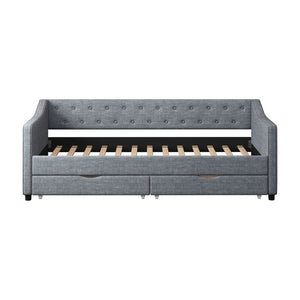 English Elm Twin Size Daybed With Drawers - Elegant Light Grey Upholstered Sofa Bed, Tufted Design & Storage W2336S00039-GIGA