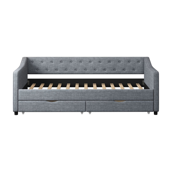 English Elm Twin Size Daybed With Drawers - Elegant Light Grey Upholstered Sofa Bed, Tufted Design & Storage W2336S00039-GIGA