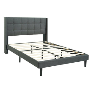 English Elm Queen Upholstered Platform Bed Frame with Button Tufted Linen Headboard, Wood Slats, 600lb Limit, Easy Assembly DARK GREY W311P195302