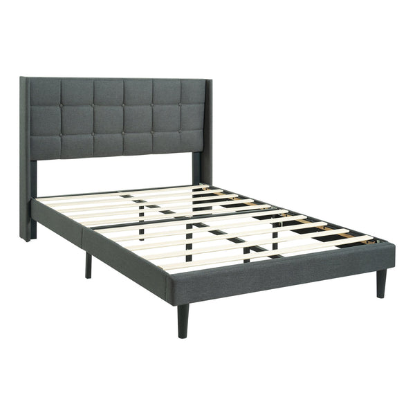 English Elm Queen Upholstered Platform Bed Frame with Button Tufted Linen Headboard, Wood Slats, 600lb Limit, Easy Assembly DARK GREY W311P195302