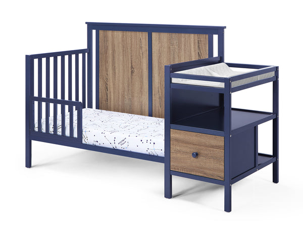 English Elm Connelly 4-in-1 Crib & Changer Combo Midnight Blue/Vintage Walnut – Space-Saving, 3-Height, Safe Wood Finish B022P204837