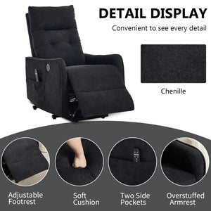 English Elm Beige Chenille Power Lift Recliner with Massage Heat and Usb for Senior Comfort Black W1803P369081