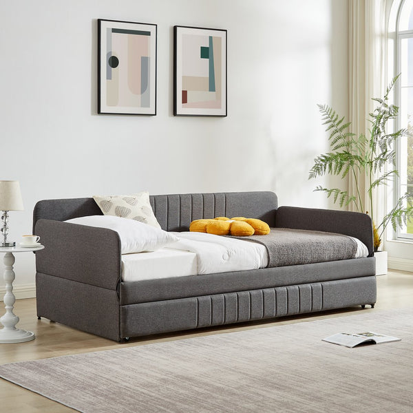 English Elm Daybed, Grey Metal Framed Sofa Bed with Twin Trundle, Durable Iron Frame, 6"-8" Mattress Fit, 78.4" W1162P214581