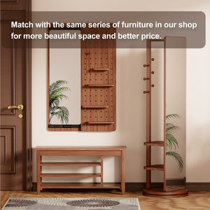 English Elm Adjustable Solid Rubberwood Storage Bench Mid Century Entryway Seat Holds 550 Lbs W2987P337983