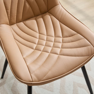 English Elm Dining Curved Back Dining Chair Set of 2 — Ergonomic Upholstered PU with Perforation, Thick Cushion, Floor-Safe Caps khaki W1143P254985