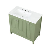 English Elm 36" Bathroom Vanity With Sink, One Cabinet With Two Doors and One Big Drawer and One Flip Drawer, Solid Wood and Mdf Board, Green