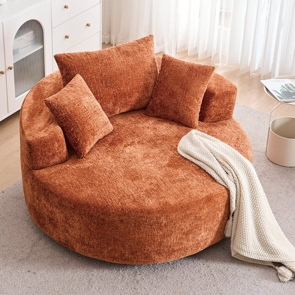 English Elm Round Swivel Barrel Chair Plush Chenille Upholstery Cozy Accent Seat for Any Room Orange W2915P338894