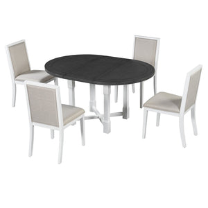 English Elm Trexm Farmhouse Round Extendable Dining Set Birch Veneer Table Upholstered Chairs ST000139AAE