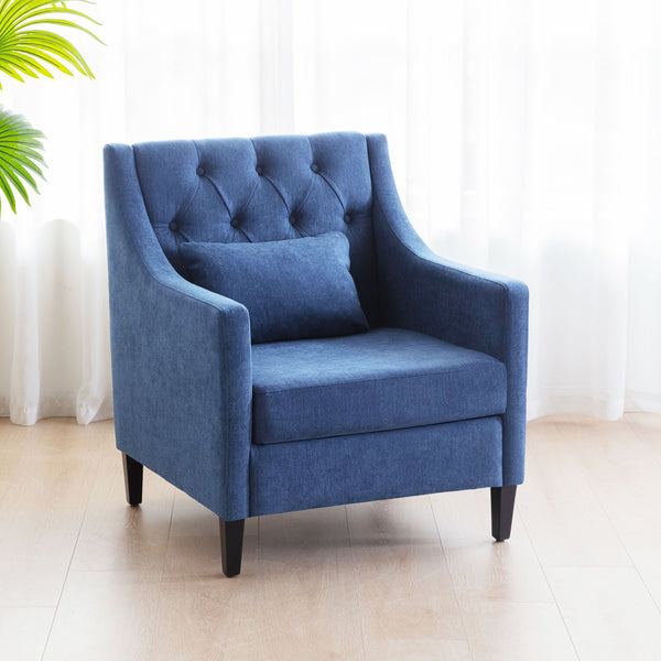 English Elm Living Retro Accent Armchair with Tufted Buttons, Plush Lumbar Support, Durable FSC Wood Frame, Upholstered Comfort Blue W2975P223173
