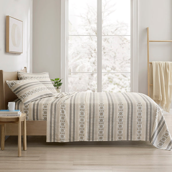 JLA Home True North by Sleep Philosophy - Printed Cotton Flannel Sheet Set – Ultra-Soft Brushed Warmth, OEKO-TEX Certified, Durable Comfort Gray/Taupe Nordic TN20-0519