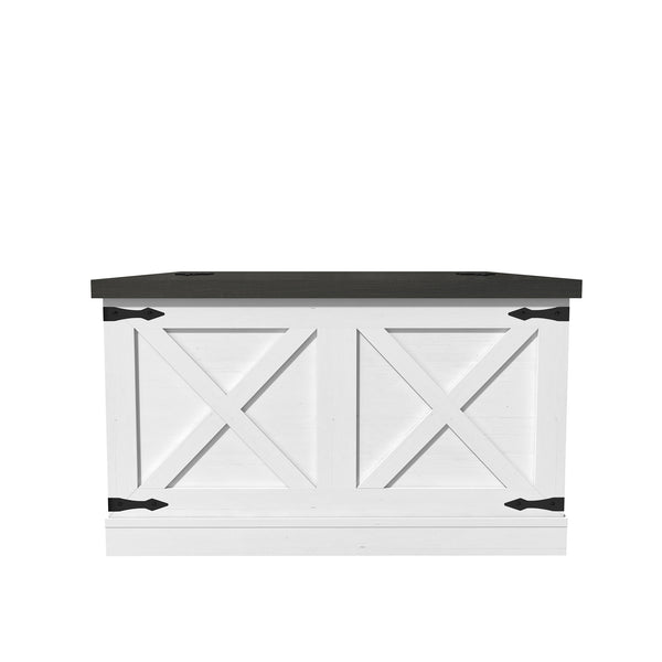 English Elm Farmhouse Square Coffee Table with Dual Lift Tops & Large Hidden Storage, Rustic White Farmhouse Charm T3609P332412