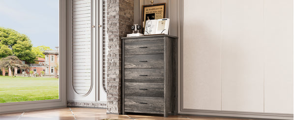 English Elm 4PCS Queen Bedroom Set with Storage Headboard & Built‑In Charging Station, 2 Nightstands, Dresser Antique Gray 54.25 L x 18.75 W x 9.25 H N733S307937A