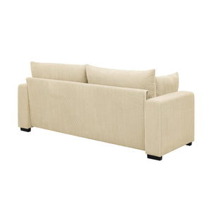 English Elm Coastal Corduroy Sofa with Ribbed Texture and Overstuffed Cushions for Beachy Comfort and Style Cream B343P331898