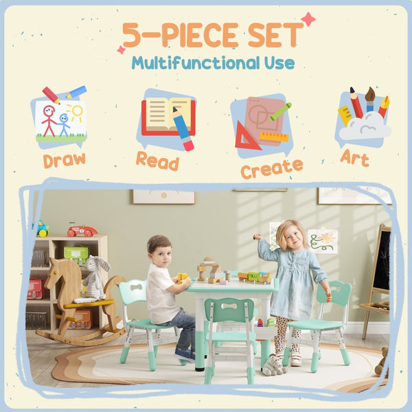 English Elm Qaba Kids Table And Chair Set - Adjustable 5-Piece Toddler Furniture With Storage, Easy Clean! W2225P217317-GIGA