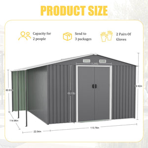 English Elm 10x12 Ft Galvanized Steel Outdoor Shed Dual Zone Lockable Sliding Doors Backyard Storage Dark Gray W1598S00034
