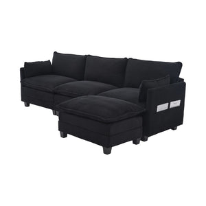 English Elm United We Win Modular Corduroy Sectional with Ottoman Low Profile Living Room Couch Black W1568S00260
