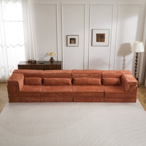 English Elm Compression Mahjong Sofa: Cozy Modular Floor Bed With Memory Foam & 4 Pillows, No Assembly, Orange W3723S00030