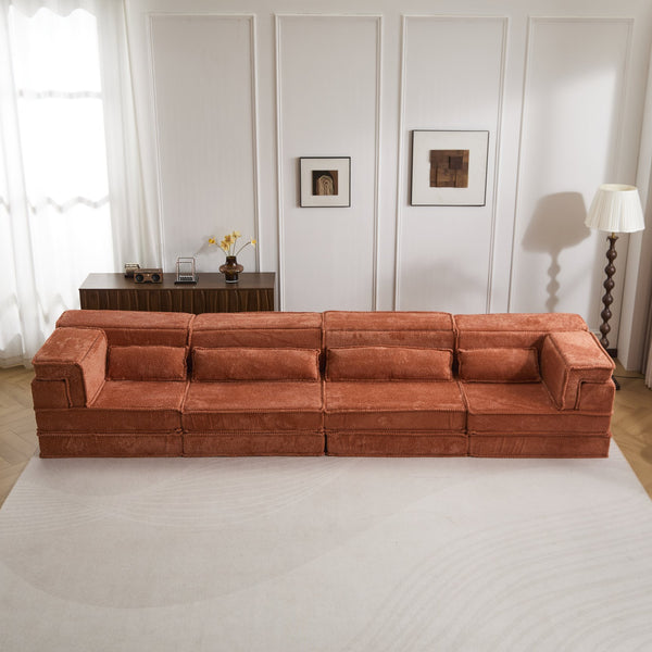 English Elm Compression Mahjong Sofa: Cozy Modular Floor Bed With Memory Foam & 4 Pillows, No Assembly, Orange W3723S00030