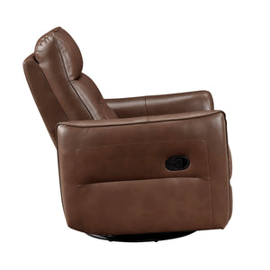 English Elm 1pc Swivel Glider Recliner Chair in Top Grain Leather with 360° Spin, Pocket Coil Support, Durable Solid Wood Frame Brown Mix 37.25 L x 29.5 W x 32.5 H B011P329242