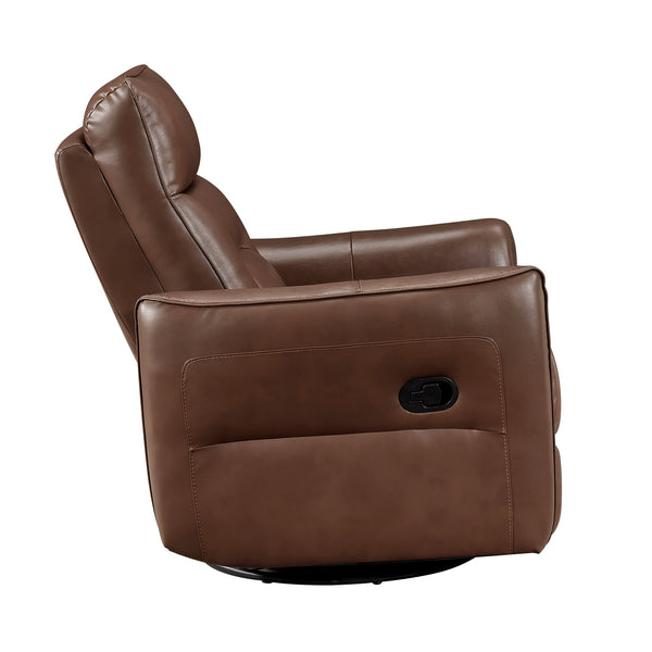 English Elm 1pc Swivel Glider Recliner Chair in Top Grain Leather with 360° Spin, Pocket Coil Support, Durable Solid Wood Frame Brown Mix 37.25 L x 29.5 W x 32.5 H B011P329242