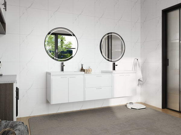 English Elm 72" Float Mount Double Sink Bathroom Vanity Glossy White Plywood Soft Close W999S00536