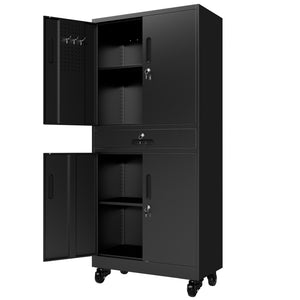 English Elm Metal Rolling Garage Cabinet with Pegboard Door Drawer Locking Storage and Adjustable Shelves T2398P465998