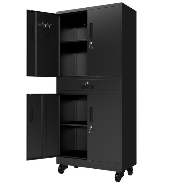 English Elm Metal Rolling Garage Cabinet with Pegboard Door Drawer Locking Storage and Adjustable Shelves T2398P465998