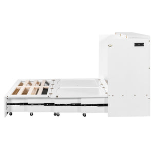 English Elm Full Size Murphy Wall Bed with Storage Drawers Usb Charging Ports and Pulley Mechanism White LP100670AAK