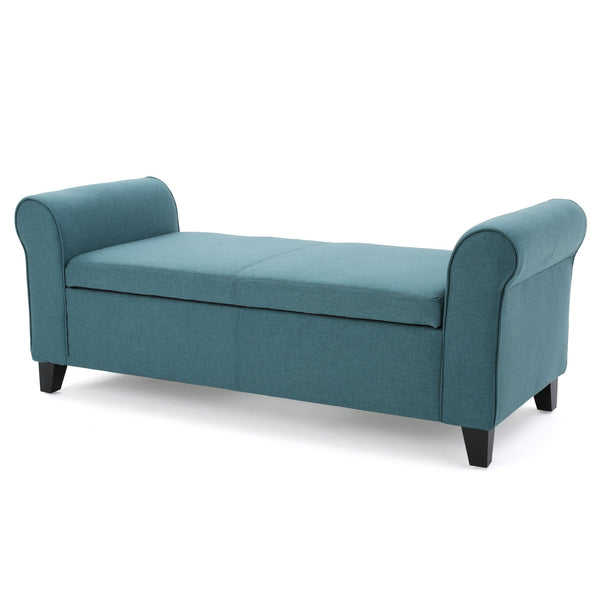 English Elm Christopher Knight Home® - HAYES Armed Storage Bench with Rolled Arms and Plush Upholstery — Compact Storage Seating for Homes Teal 57735.00DTE
