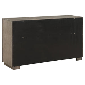 English Elm Prescott Transitional Taupe Oak 8-Drawer Dresser with Asymmetric Centerline, Extra-Long Bar Pulls B062P376000
