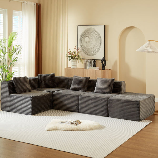 English Elm Modular Sectional Sofa - L-Shape Cloud Couch With Plush Corduroy, Memory Foam Comfort, Easy Setup W3434S00004