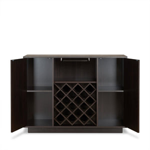 English Elm Espresso Finish Wine Cabinet with Stemware Rack Bottle Storage for Home Bar B062P215513