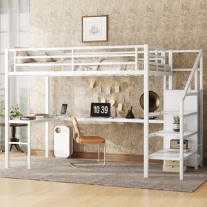 English Elm Full Size Loft Bed With L-Shaped Desk, Wardrobe, Usb, Led Light - Space-Saving Design For All Ages W1580S00133