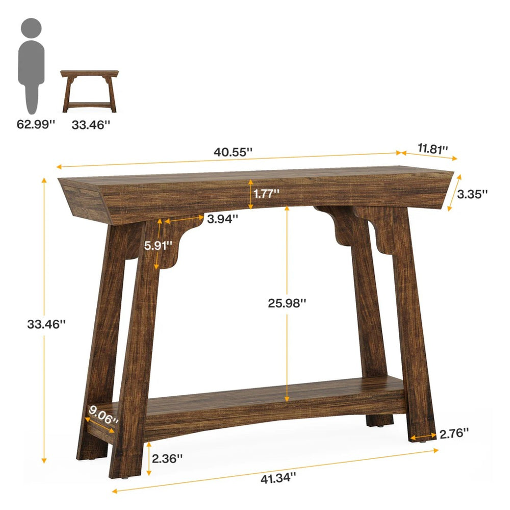 English Elm Entryway Console Table Two Tier Open Shelf Farmhouse Sofa Vintage Brown Finish T3971P461563