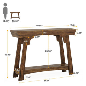 English Elm Entryway Console Table Two Tier Open Shelf Farmhouse Sofa Vintage Brown Finish T3971P461563