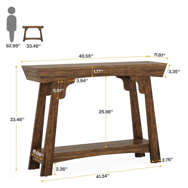 English Elm Entryway Console Table Two Tier Open Shelf Farmhouse Sofa Vintage Brown Finish T3971P461563