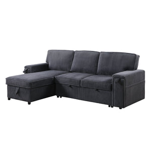 English Elm U_STYLE Chenille Upholstery Sleeper Sectional Sofa with Pull-Out Bed, Chaise Storage & Comfort Gray W1099S00168