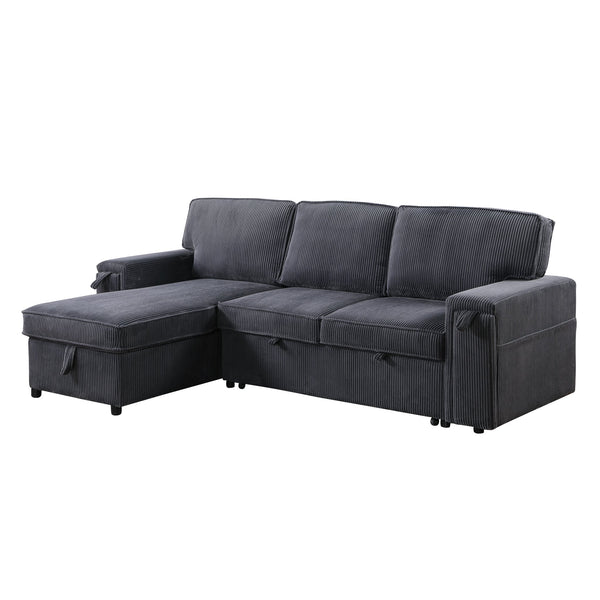 English Elm U_STYLE Chenille Upholstery Sleeper Sectional Sofa with Pull-Out Bed, Chaise Storage & Comfort Gray W1099S00168