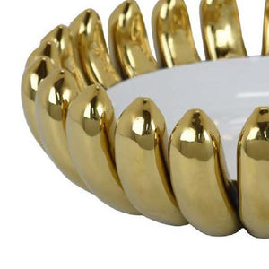 English Elm Milly Gold Petal Rim Ceramic Bowl Glossy White Sculptural Centerpiece for Home Decor B056P417013