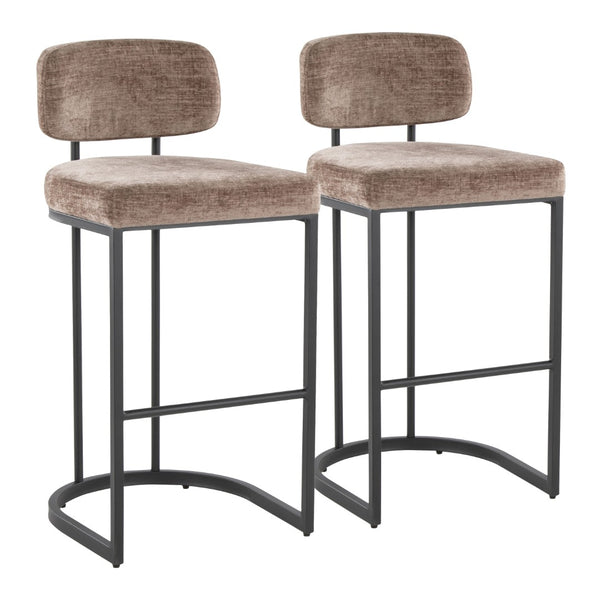 English Elm Fixed-height Barstools Powder Coated Steel Frame Brown Upholstered Seat Set of Two Black+Brown B202P471220